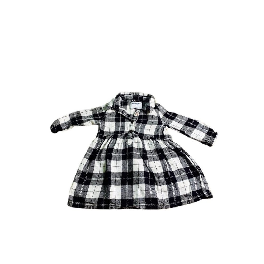 Old Navy Toddler Girl Black White Plaid Tunic Shirt 12-18M
